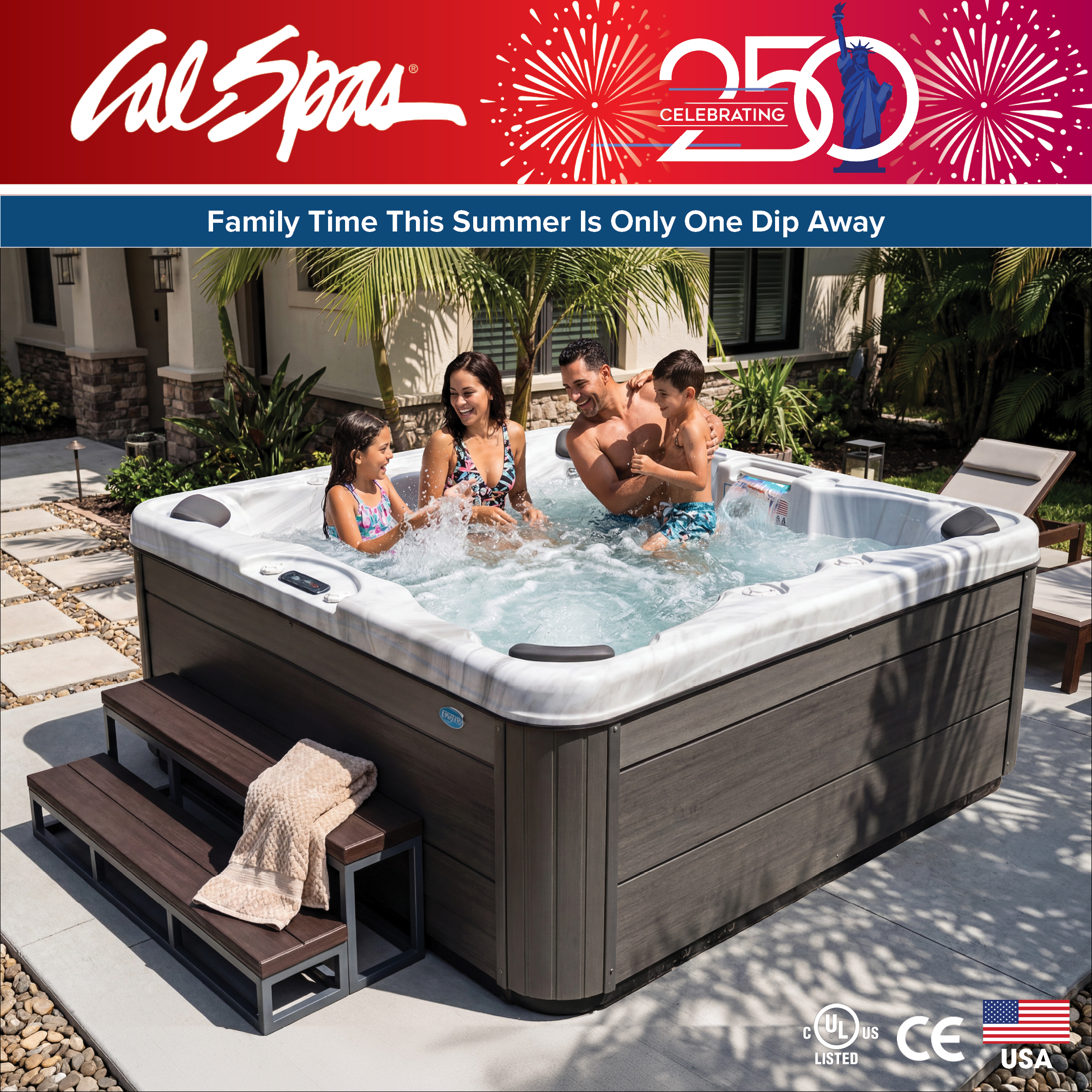 Calspas hot tub being used in a family setting - Pert Hamboy
